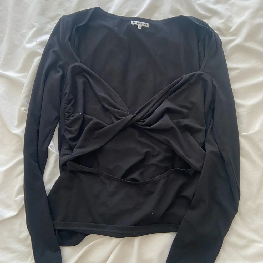 Reformation Black Long Sleeve Wrap Blouse